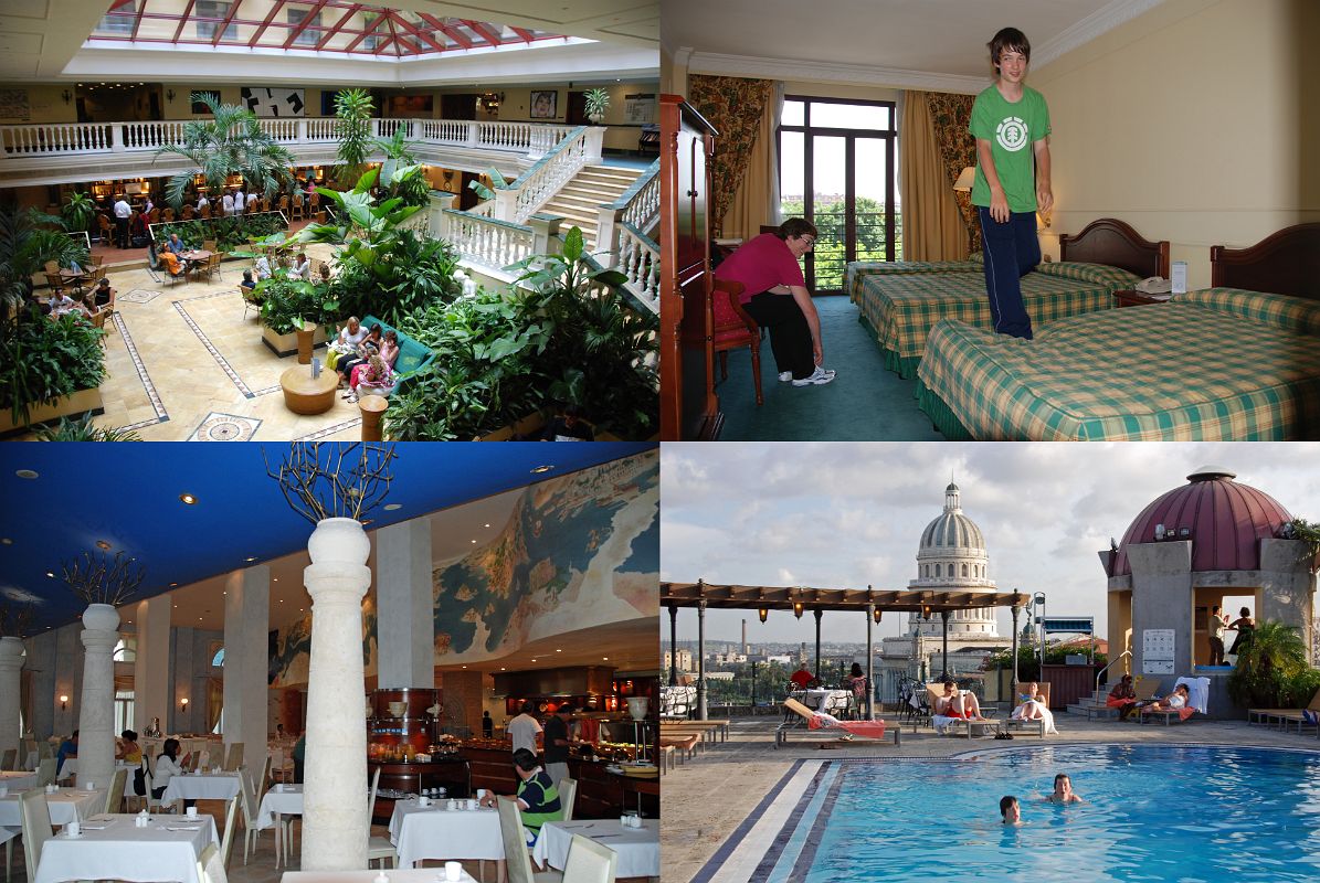 15 Cuba - Havana Centro - Hotel NH Parque Central - Lobby, Bedroom, Breakfast Restaurant, Roof Top Pool with view of Capitolio